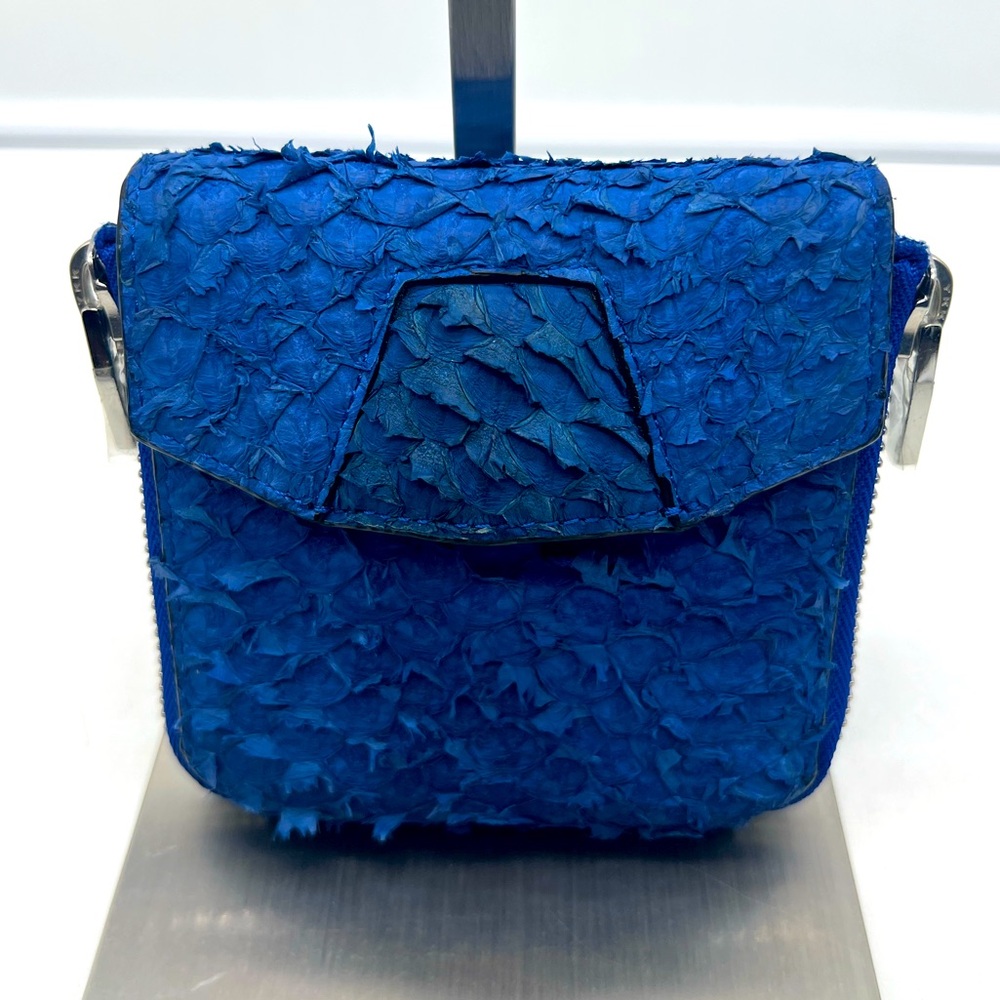 ALEXANDER WANG Quillon Snakeskin Textured Embossed Blue Leather Compact Wallet